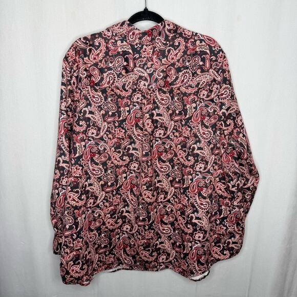 WOMAN WITHIN / red black paisley printed faux suede button up shirt / 1X - Picture 2 of 9